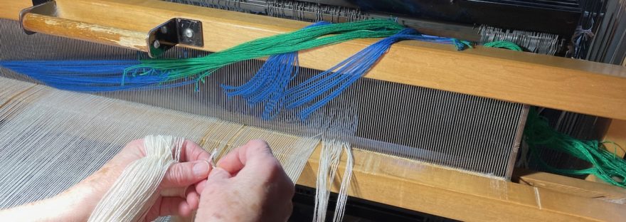 tying on the warp for a new color